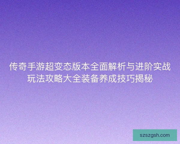 传奇手游超变态版本全面解析与进阶实战玩法攻略大全装备养成技巧揭秘